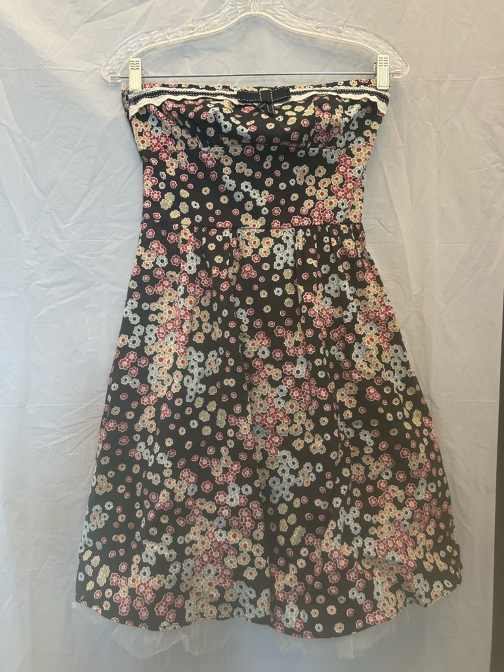 Teeze Me Black Strapless Floral Dress with Red and White Flowers
